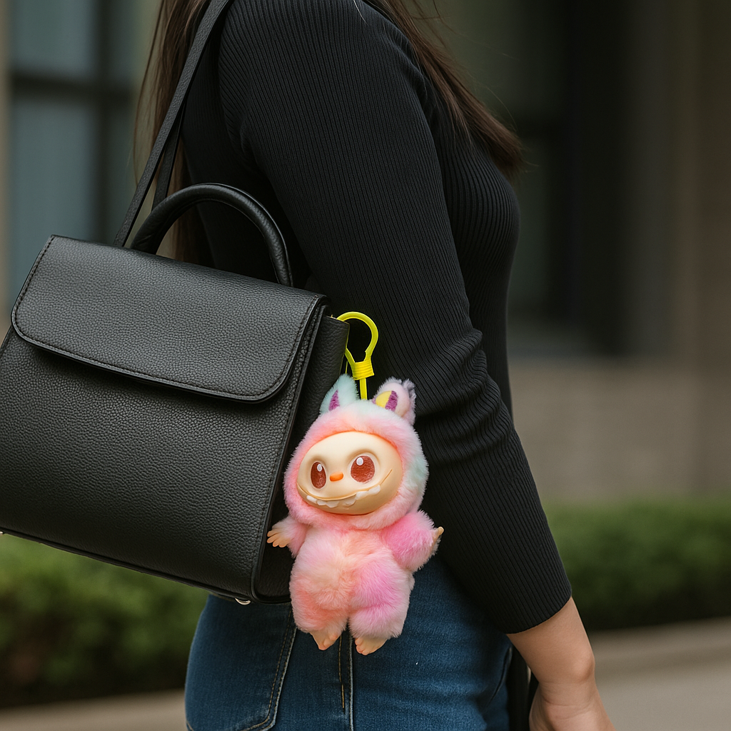 Random Colour Big Labubu Doll Plush Bag Charm.