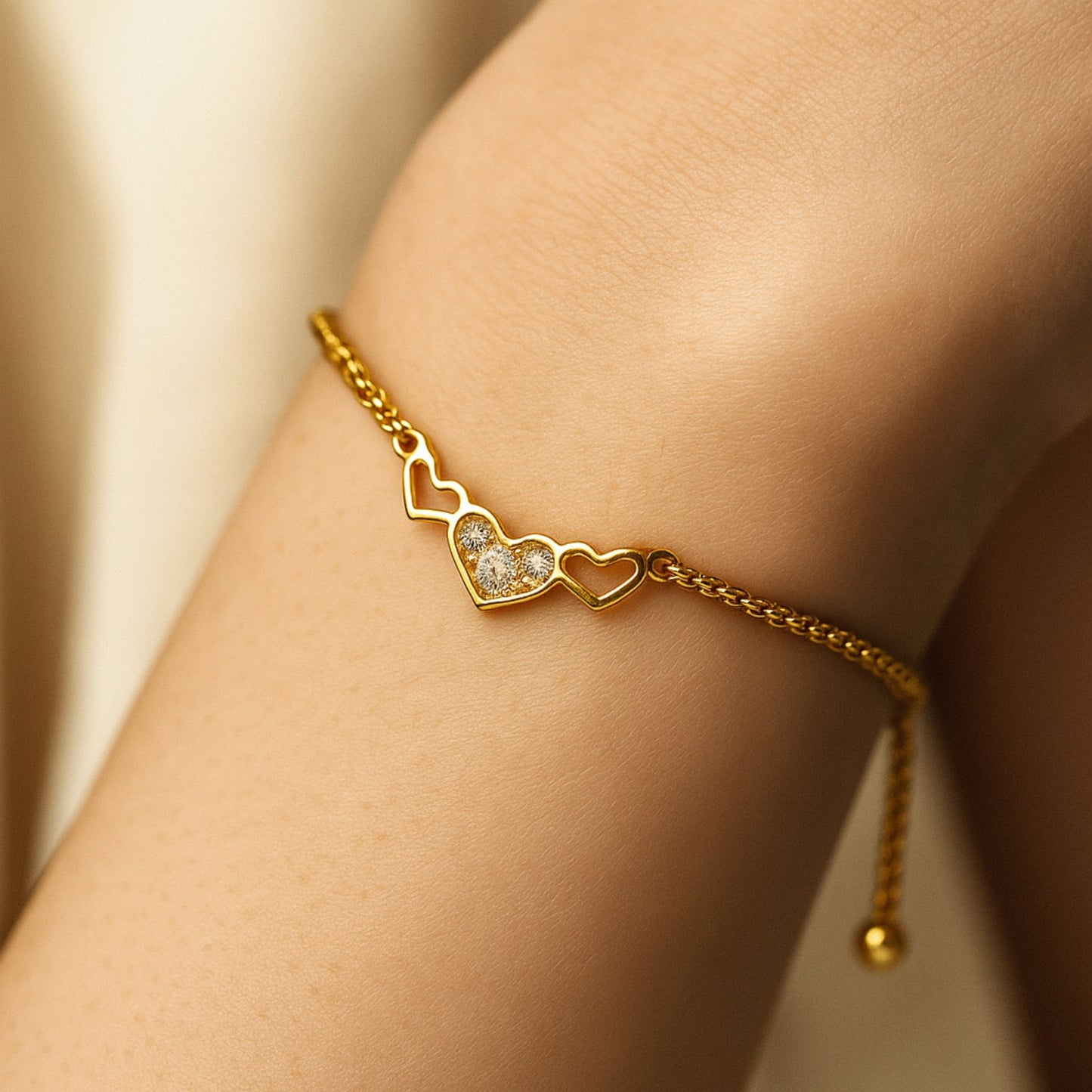 Tri-Heart Sparkle Gold Bracelet – Anti-Tarnish