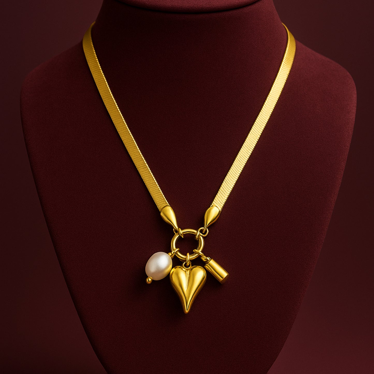 Golden Heart Charm Necklace || Anti-Tarnish ||