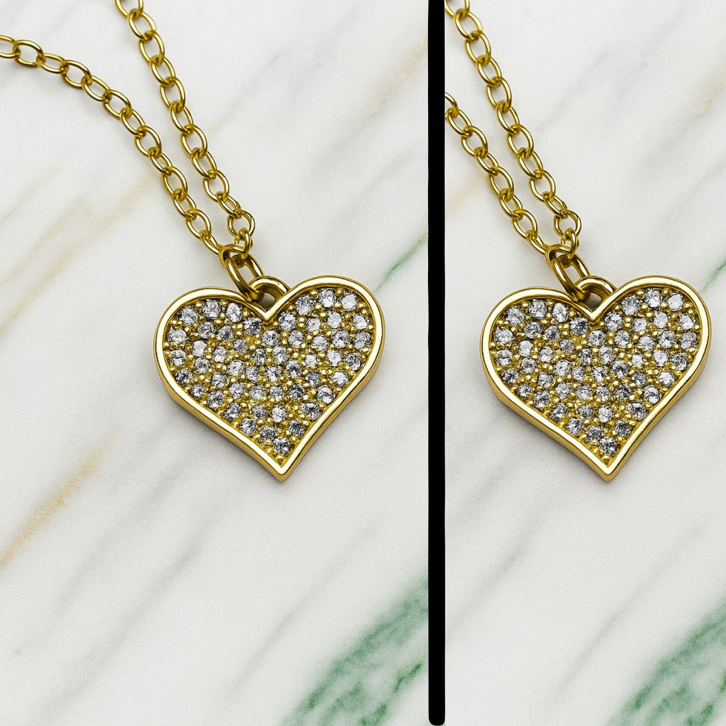 Triple Layer Heart Pendant Necklace – Gold & Pearl Stack with Sparkling Heart Charm