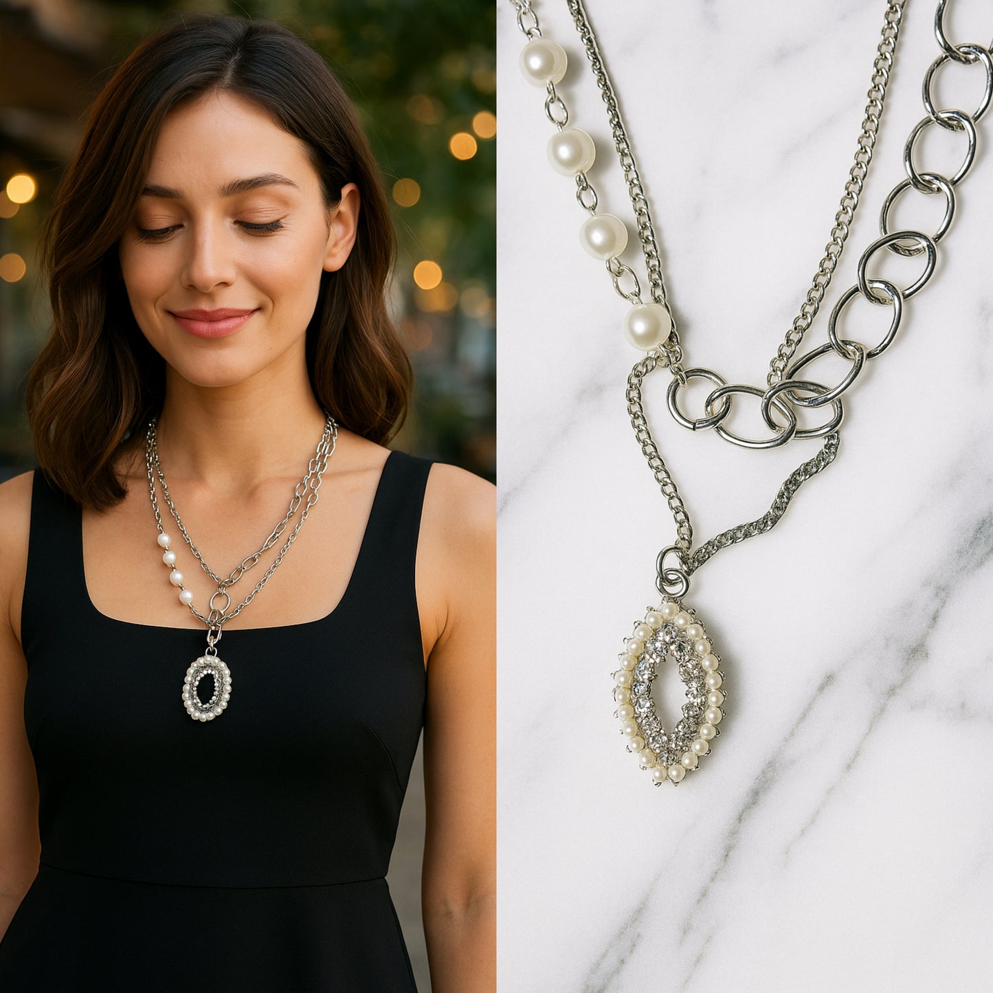 Chunky Link and Pearl Statement Necklace.