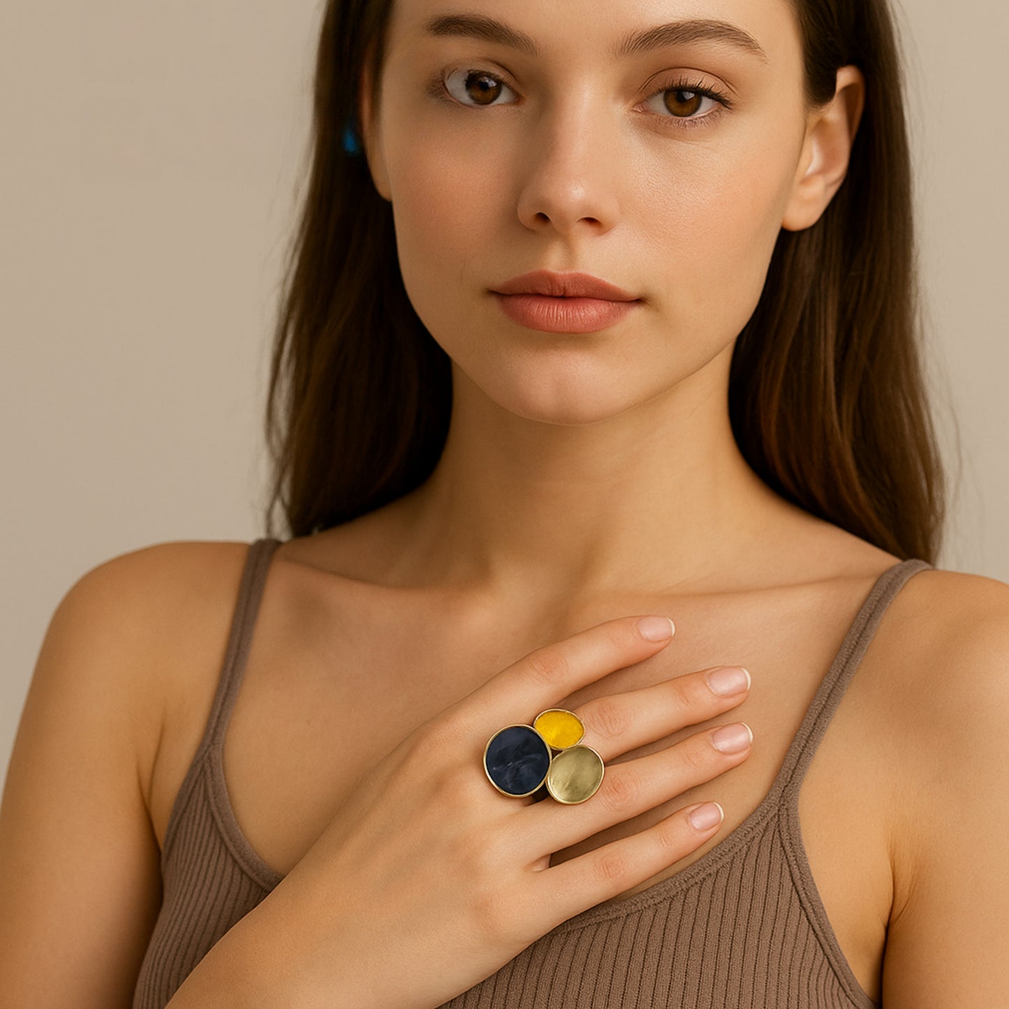 Tricolor Enamel Bloom Pendant Necklace