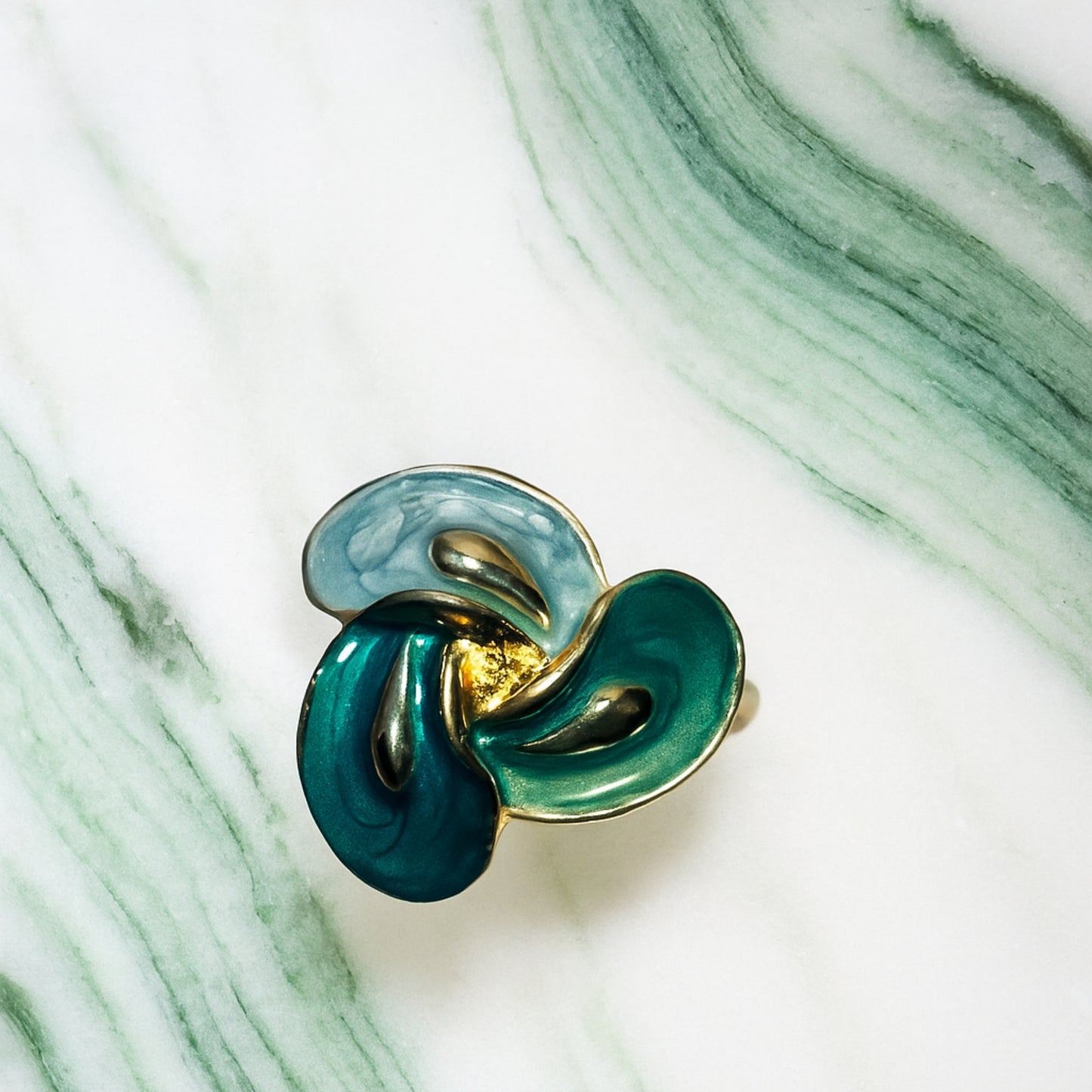 Tricolor Enamel Bloom Pendant Necklace