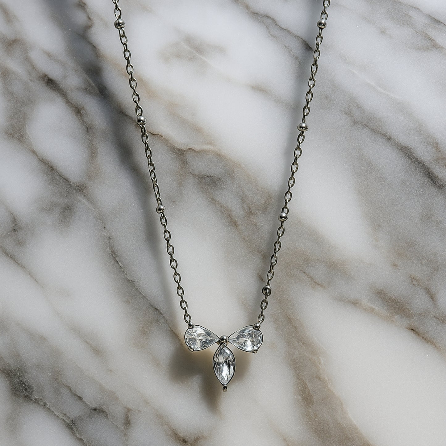 Silver Crystal Bloom Necklace || Anti-Tarnish ||
