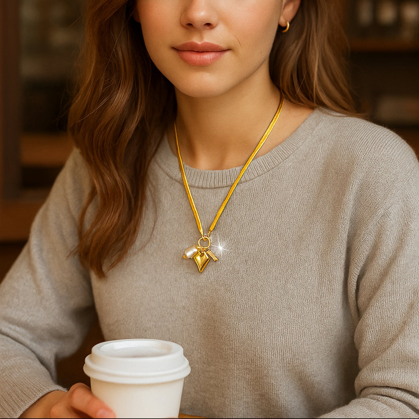 Golden Heart Charm Necklace || Anti-Tarnish ||