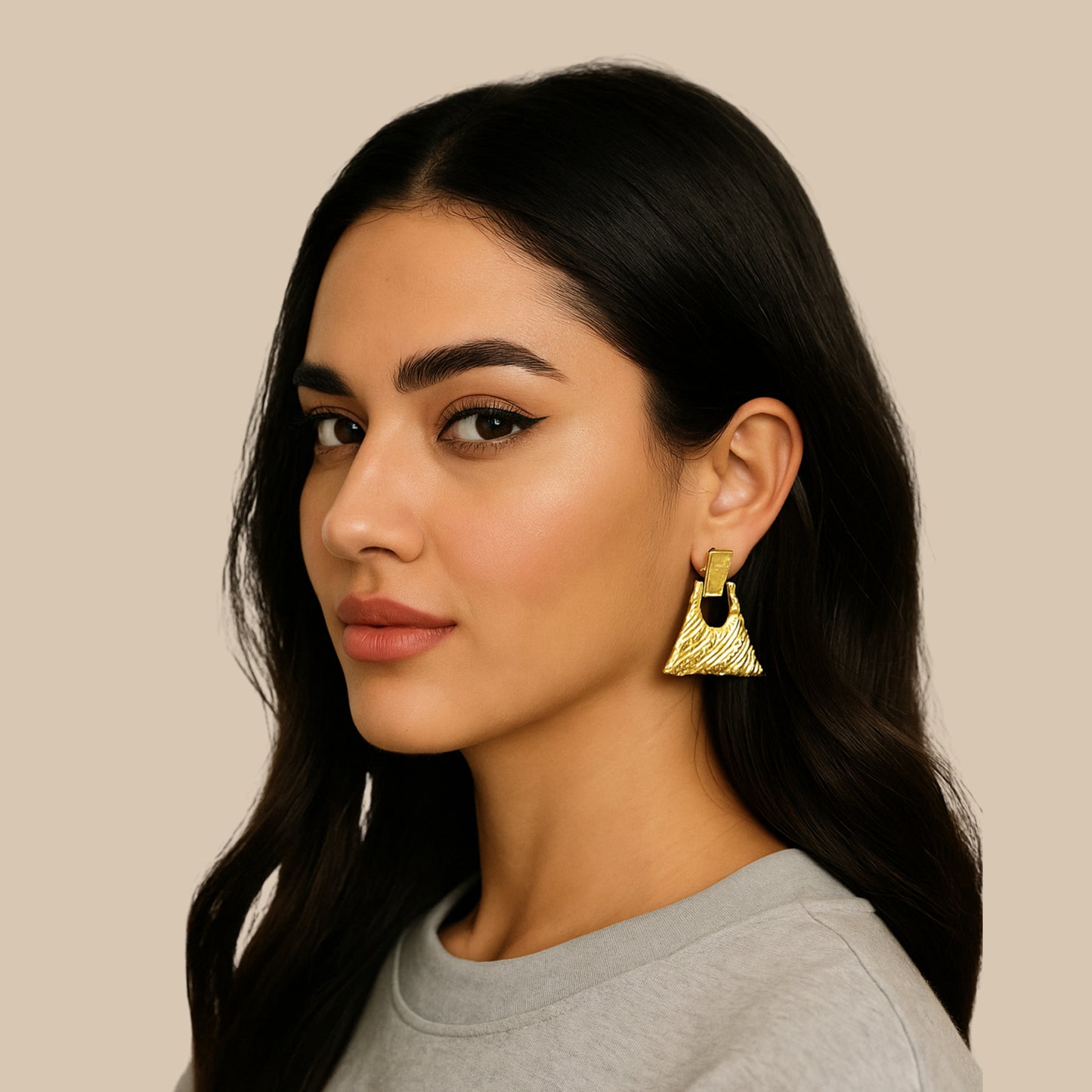 Anti-Tarnish Golden Triangle Earrings