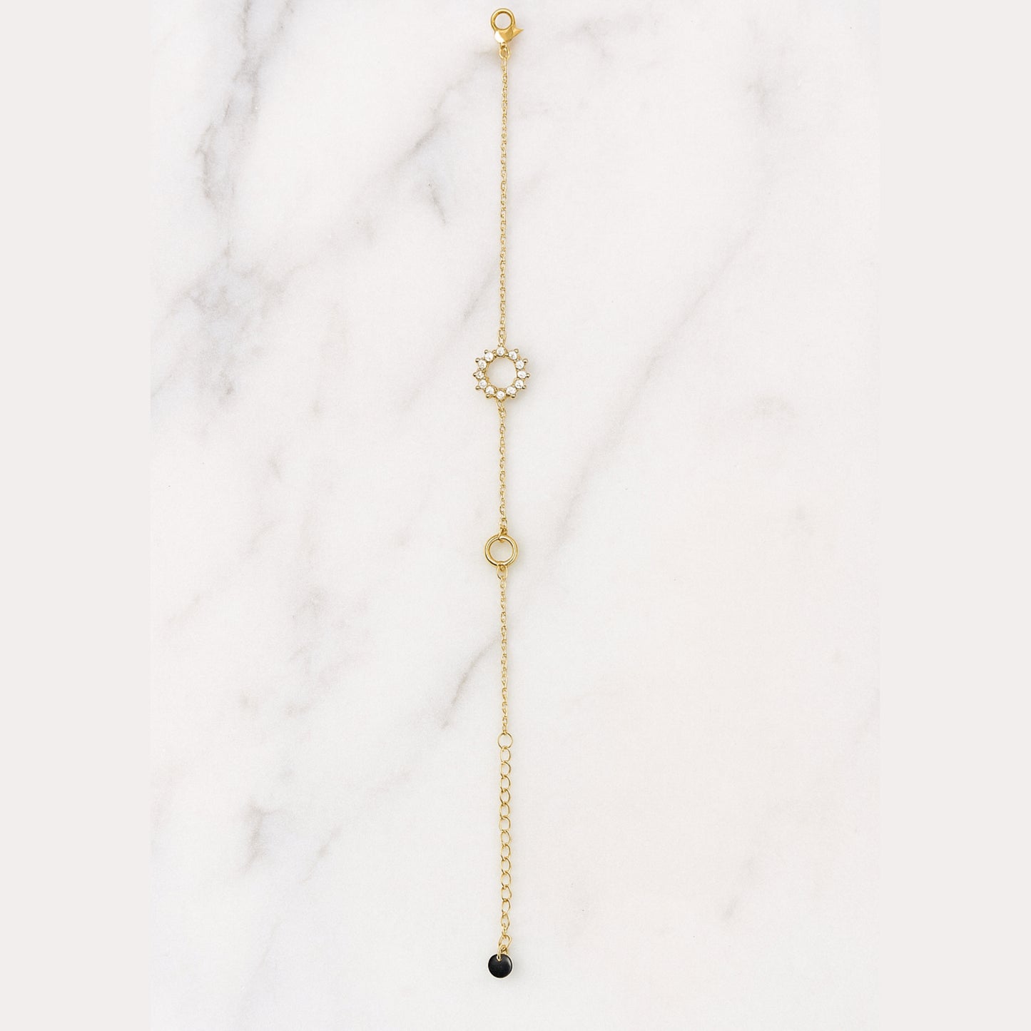 Stellar Circle Charm Bracelet – Adjustable Gold-Tone with CZ Accents & Anti-Tarnish Finish.