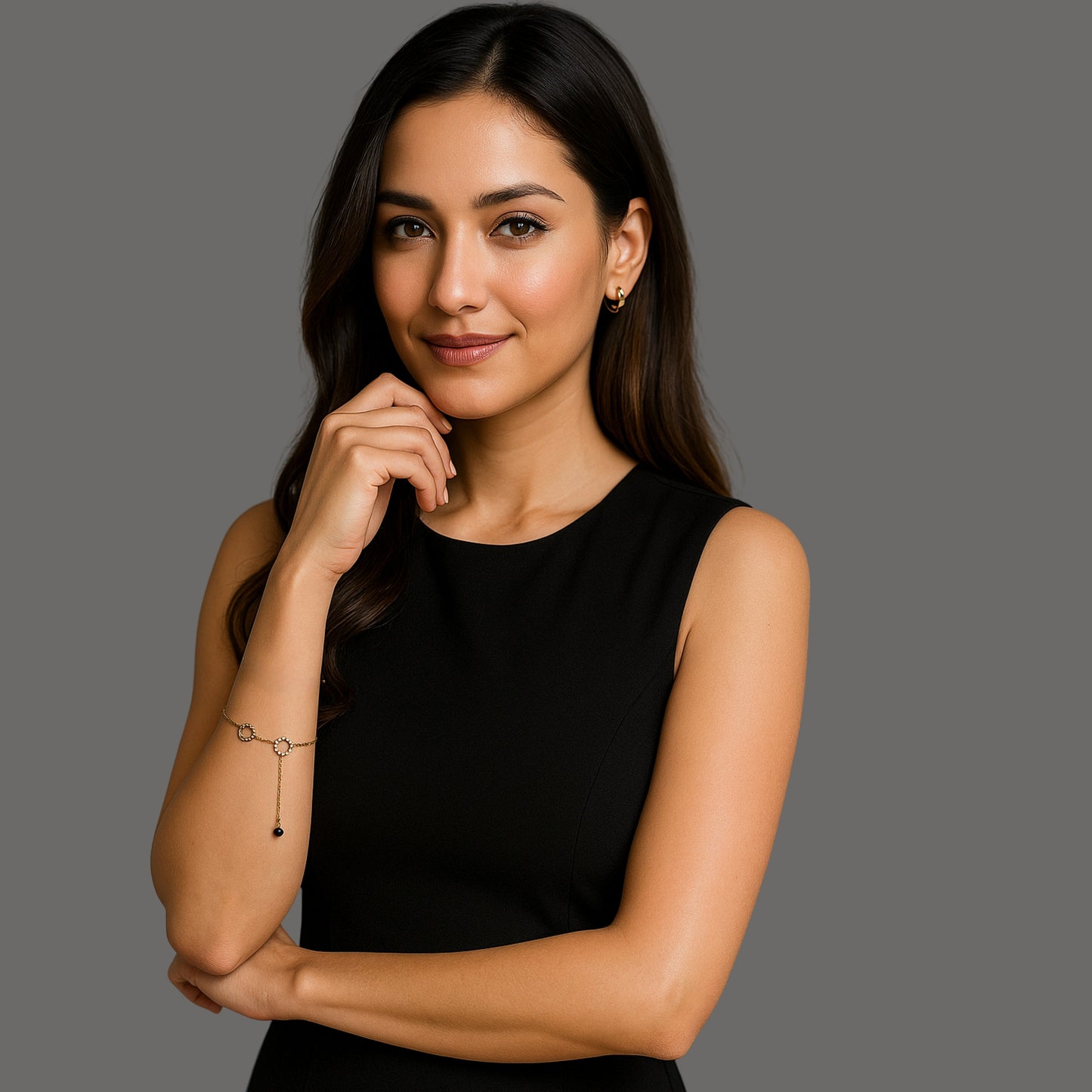 Stellar Circle Charm Bracelet – Adjustable Gold-Tone with CZ Accents & Anti-Tarnish Finish.