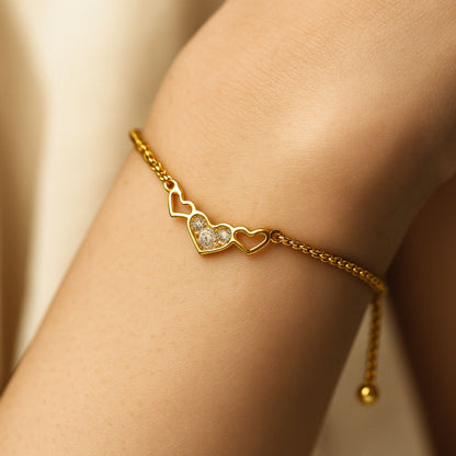 Tri-Heart Sparkle Gold Bracelet – Anti-Tarnish