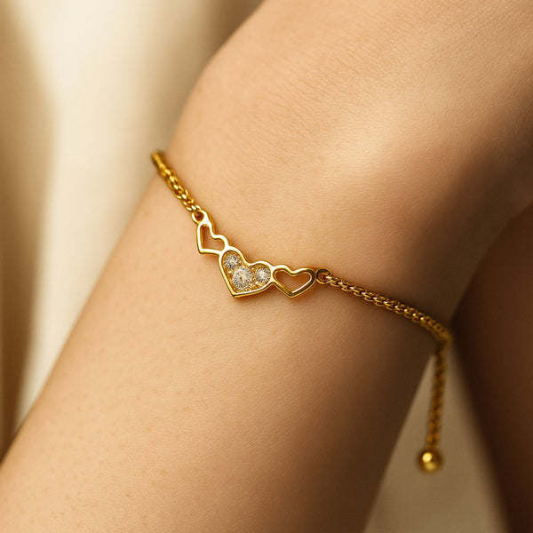 Tri-Heart Sparkle Gold Bracelet – Anti-Tarnish