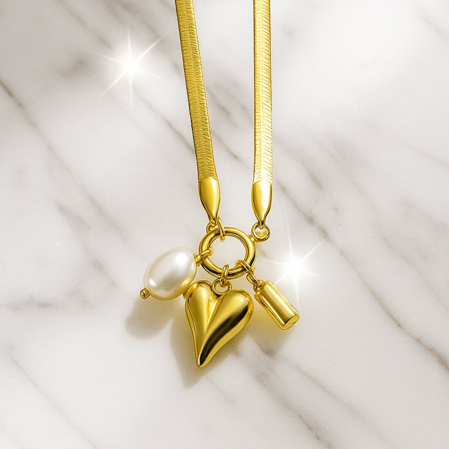 Golden Heart Charm Necklace || Anti-Tarnish ||