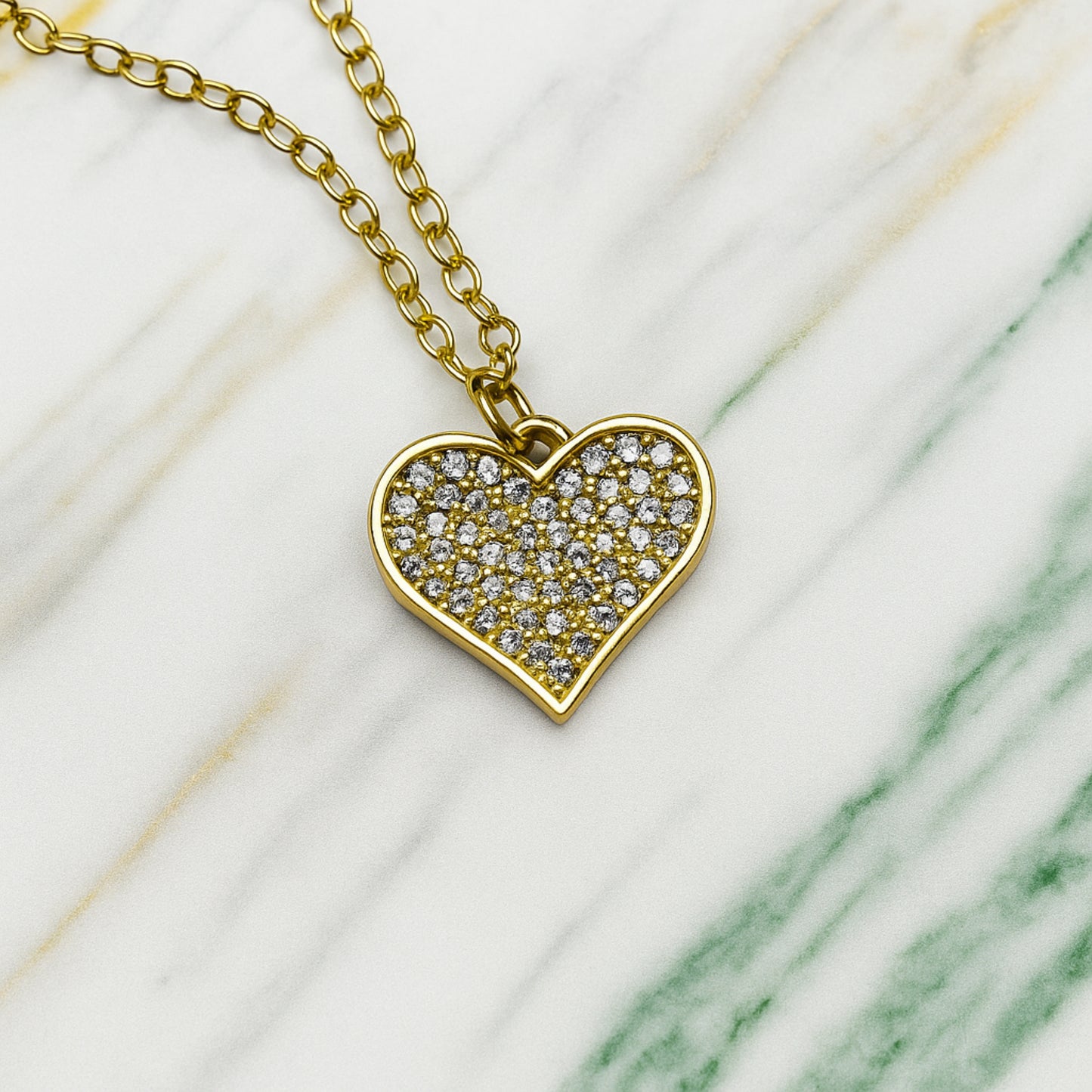 Triple Layer Heart Pendant Necklace – Gold & Pearl Stack with Sparkling Heart Charm