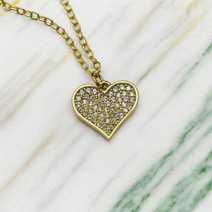 Triple Layer Heart Pendant Necklace – Gold & Pearl Stack with Sparkling Heart Charm