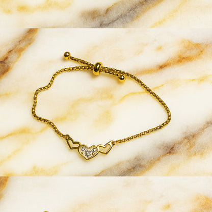 Tri-Heart Sparkle Gold Bracelet – Anti-Tarnish