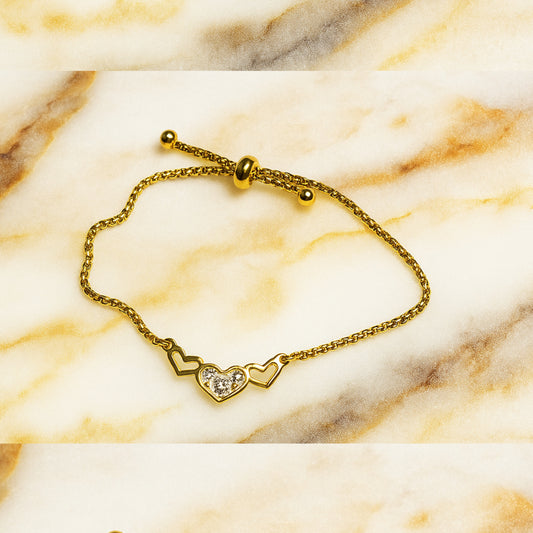 Tri-Heart Sparkle Gold Bracelet – Anti-Tarnish