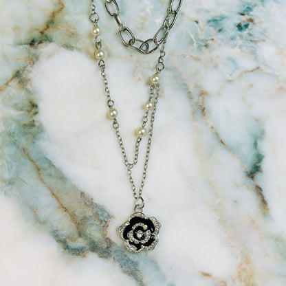 Pearl and Rose Charm Necklace.