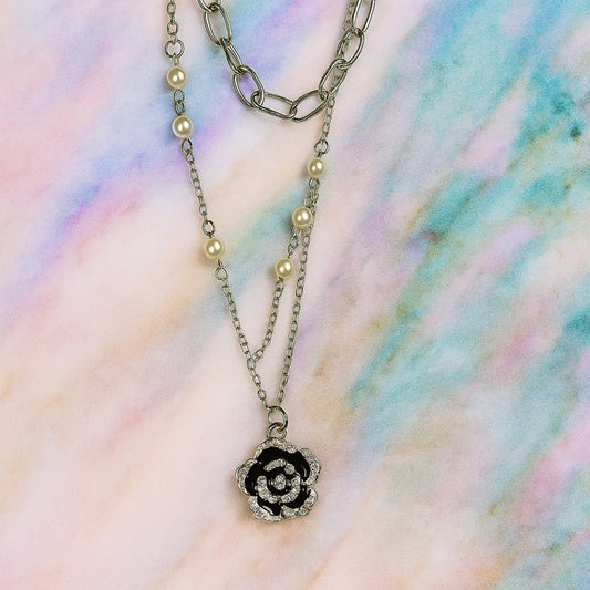 Pearl and Rose Charm Necklace.