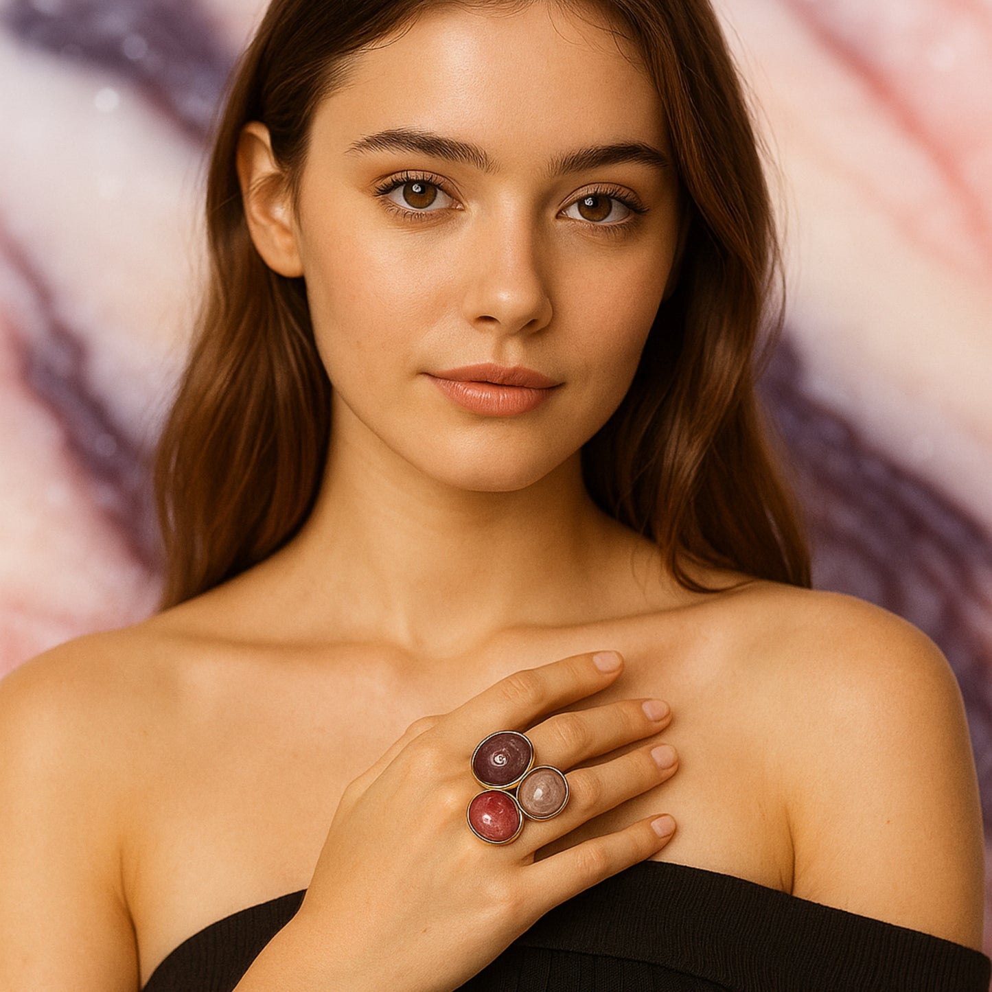 Tricolor Enamel Bloom Pendant Necklace