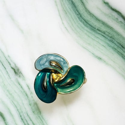 Tricolor Enamel Bloom Pendant Necklace