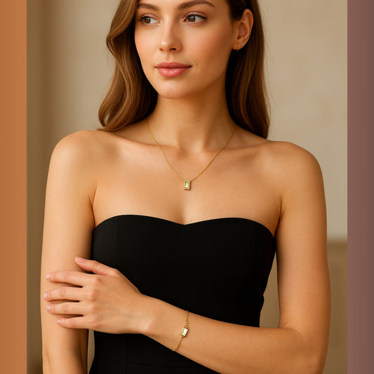 Golden Radiance Jewelry Set – Necklace & Bracelet || Anti-Tarnish ||