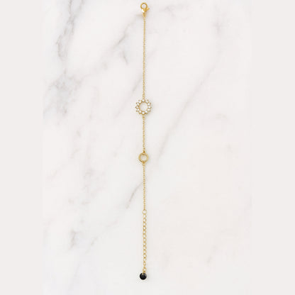 Stellar Circle Charm Bracelet – Adjustable Gold-Tone with CZ Accents & Anti-Tarnish Finish.