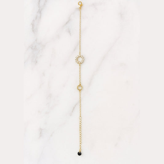 Stellar Circle Charm Bracelet – Adjustable Gold-Tone with CZ Accents & Anti-Tarnish Finish.